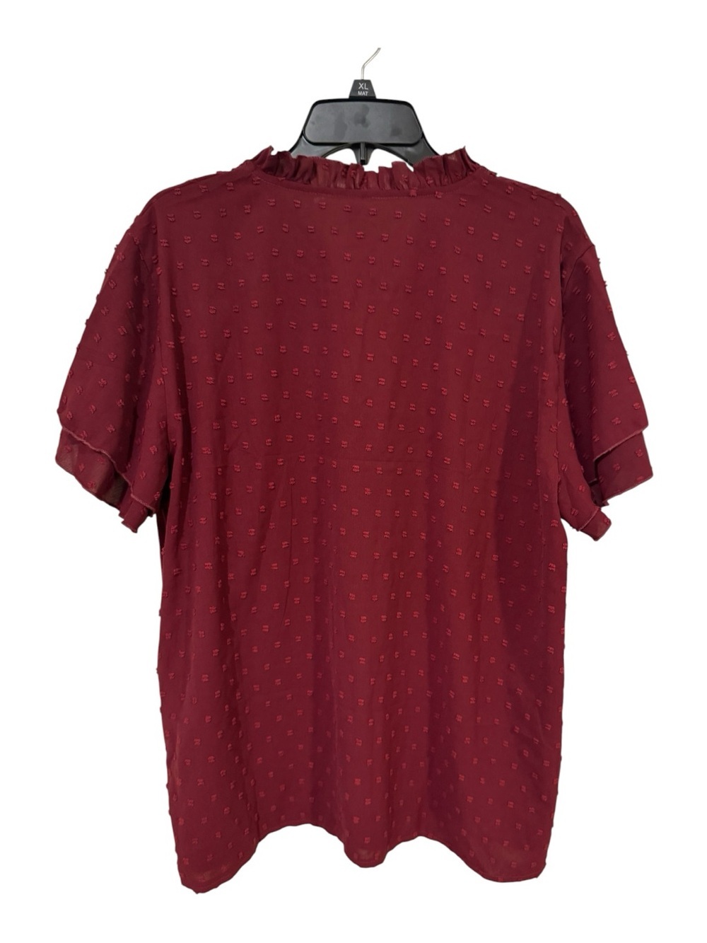 Falechay 3XL Burgundy Swiss Dot Lace Flutter Sleeve Boho Blouse - Picture 3 of 7